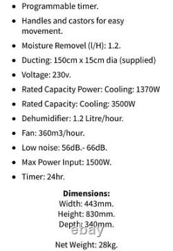 RHINO AIR CON UNIT BTU 240V Portable 3 In 1 AC, Dehumidifier & Fan All In One